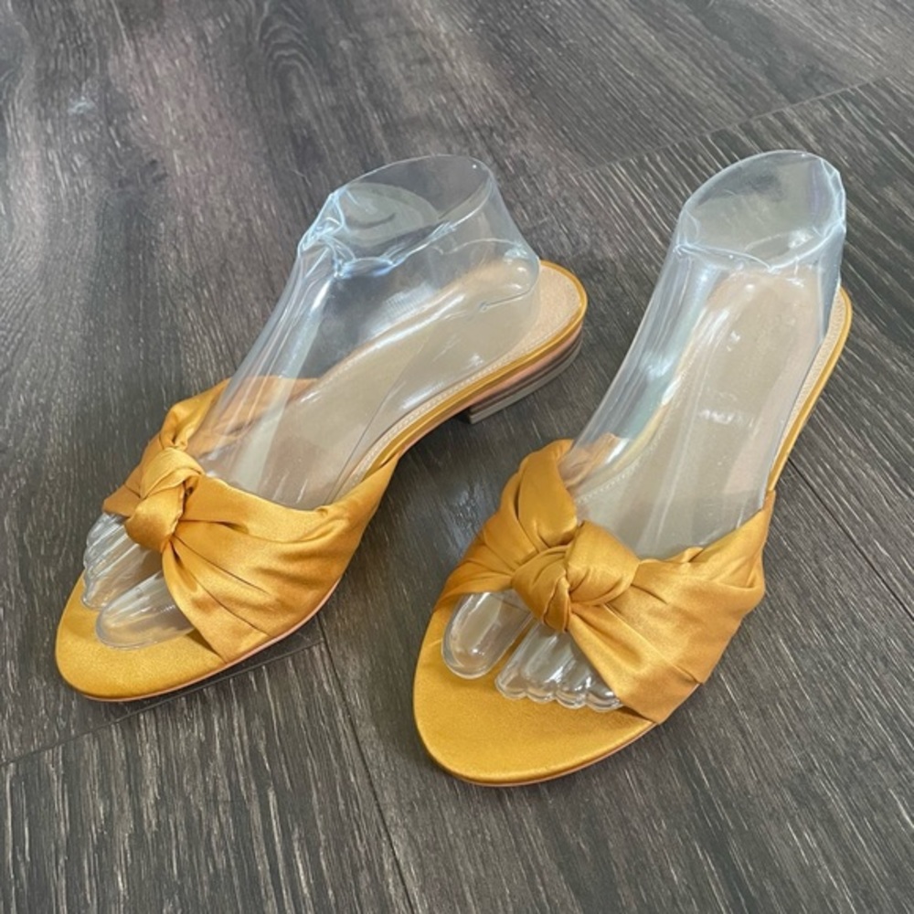 Mustard Satin Slide Knot Slipper Style Sandals